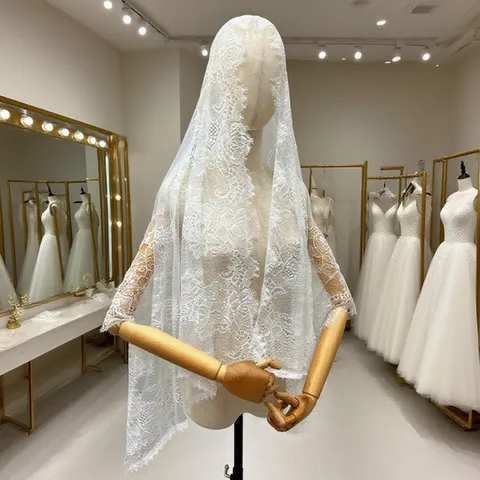 Vintage Lace Bridal Veil Women Wedding Photography Headwear Retro Floral Lace Trim Long Veil Hair Accessories
