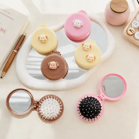 Peigne à Coussin d'Air Pliable Portable Mignon Chiot Miroir Et Brosse à Cheveux Miroir de Maquillage Compact de Voyage Pour Femmes Enfants