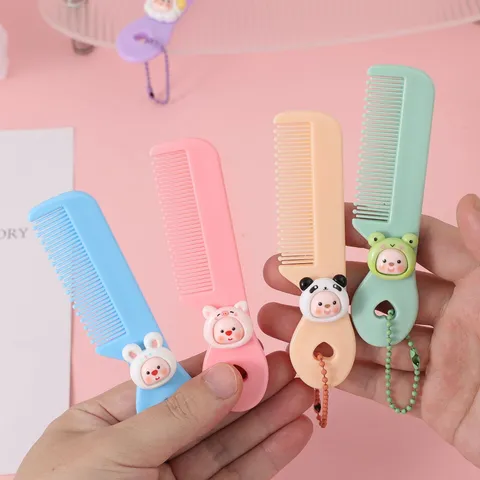 Enfants Filles Portable Mini Peigne à Cheveux en Plastique Mignon Dessin Animé Animal Design Brosse Démêlante Coiffure Avec Chaîne de Perles