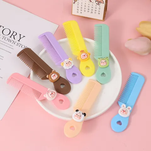 Enfants Filles Portable Mini Peigne à Cheveux en Plastique Mignon Dessin Animé Animal Design Brosse Démêlante Coiffure Avec Chaîne de Perles