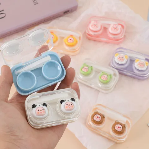 Draagbaar Transparant Contactlenzen Etui Schattig Cartoon Dier Ontwerp Dubbele Doos Houder Reisset