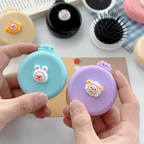 Brosse à Cheveux Coussin d'Air Pliable Mini Portable Mignon Animal Dessin Animé Miroir Maquillage