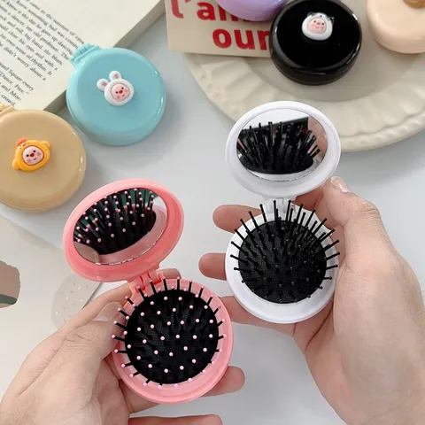 Brosse à Cheveux Coussin d'Air Pliable Mini Portable Mignon Animal Dessin Animé Miroir Maquillage
