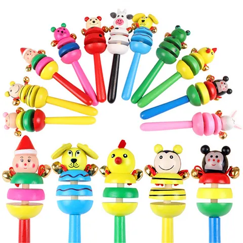 Wooden Cartoon Animal Baby Rattle Toy Infant Educational Grasping Sound Bell Rattle Toys