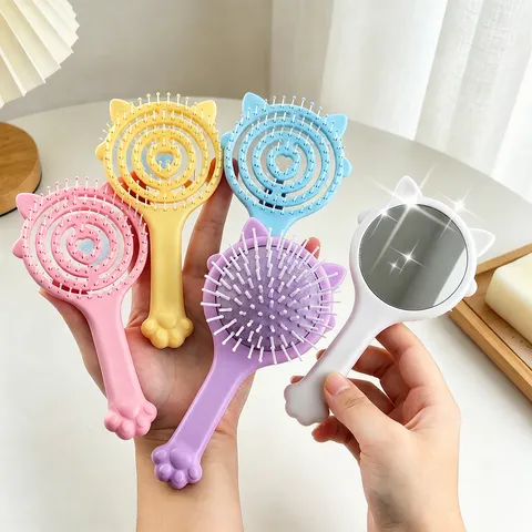 Süßes Katzenohr Airbag Kamm Tragbare Mini Makeup Haarbürste Mit Spiegel Massage Haarstyling Werkzeug Für Damen Tägliche Pflege