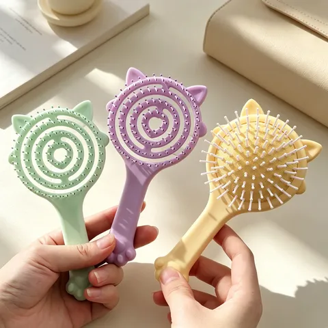 Peigne à Coussin d'Air Mignon Oreille de Chat Brosse à Cheveux Mini Maquillage Portable Avec Miroir Outil de Coiffure pour Femmes