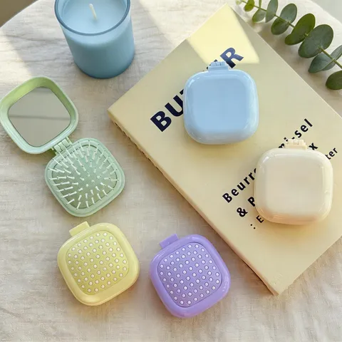 Brosse à Cheveux Poussette d'Air Pliable Portable Mini Miroir de Maquillage de Voyage Peigne de Massage Outil de Coiffure