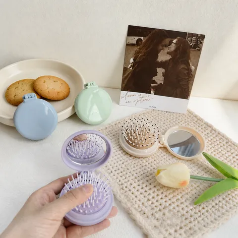 Portable Foldable Air Cushion Comb Cute Candy Color Pocket Hair Brush With Mirror Compact Travel Hair Styling Tool
