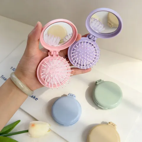 Portable Foldable Air Cushion Comb Cute Candy Color Pocket Hair Brush With Mirror Compact Travel Hair Styling Tool