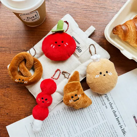 Creative Cartoon Food Plush Doll Pendant Creative Tomato Croissant Potato Bag Charm Keychain Decoration