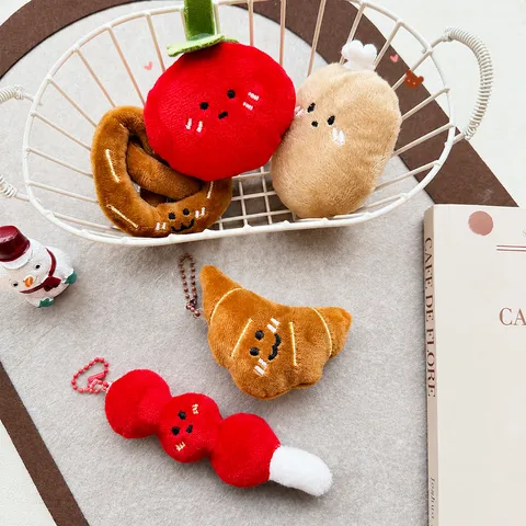 Creative Cartoon Food Plush Doll Pendant Creative Tomato Croissant Potato Bag Charm Keychain Decoration