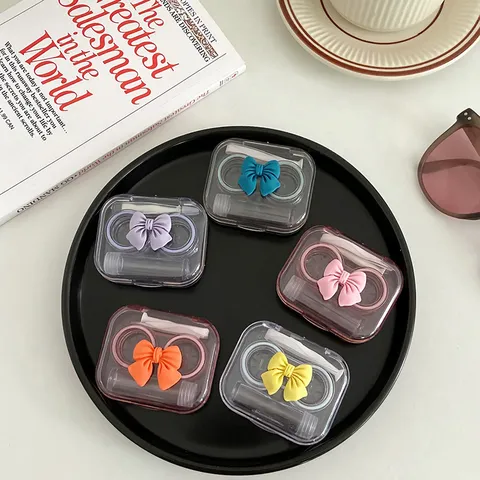 Transparante Contactlens Doos Leuke Strik Ontwerp Draagbare Dubbele Doos