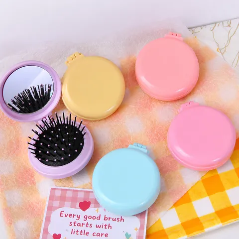 Mini Portable Foldable Air Cushion Comb With Makeup Mirror Round Compact Travel Hair Brush Makeup Mirror Comb For Women