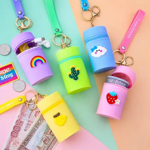 Süße Mini Silikon Eimer Tasche Tragbare Münzbeutel Ohrring Aufbewahrung Tasche Anhänger Schlüsselanhänger Macaron Stil