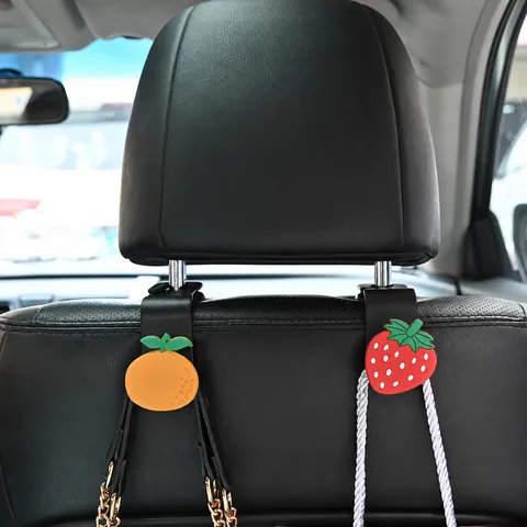 Cute Cartoon Car Headrest Hook Back Seat Organizer Multi-Functional Plastic Hook Cute Fruit Animal Design Interior Accessories