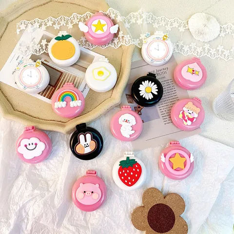 Portable Folding Air Cushion Hairbrush Cute Cartoon Design Built In Makeup Mirror Travel Pocket Hair Brush For Women Girls Daily Use