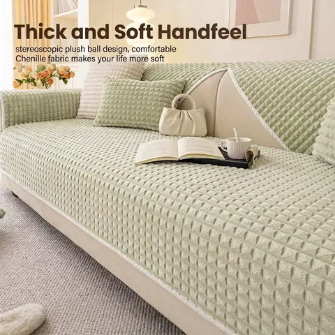 Coussin de Canapé en Polaire Sherpa Moderne Minimaliste Matelassé Gaufré Antidérapant à Carreaux Housse Protectrice pour Salon