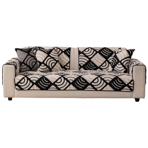 Bohemian Sherpa Fleece Sofa Cushion Thickened Plush Non-Slip Sofa Cover Geometric Pattern Couch Protector For Living Room Home
