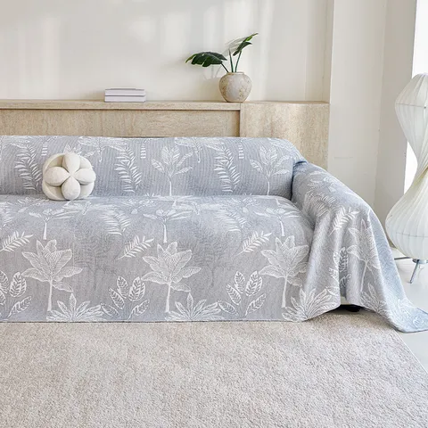 Casual Polyester Sofa Cover Blanket Three Layer Gauze Printed Palm Leaf Pattern Breathable Protective Furniture Throw Over For Living Room