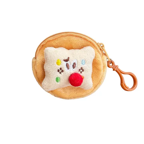 Cute Toast Biscuit Plush Coin Purse Pendant Kawaii Cartoon Stuffed Food Wallet Bag Key Chain Gift For Women