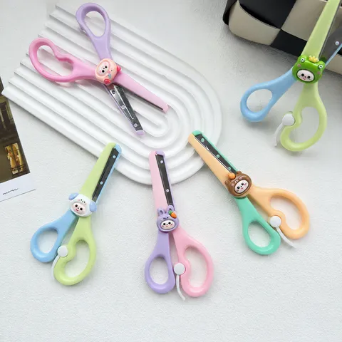 Cute Cartoon Animal Mini Safety Scissors Portable Children Student DIY Paper Cutting Craft Scissors Office Stationery