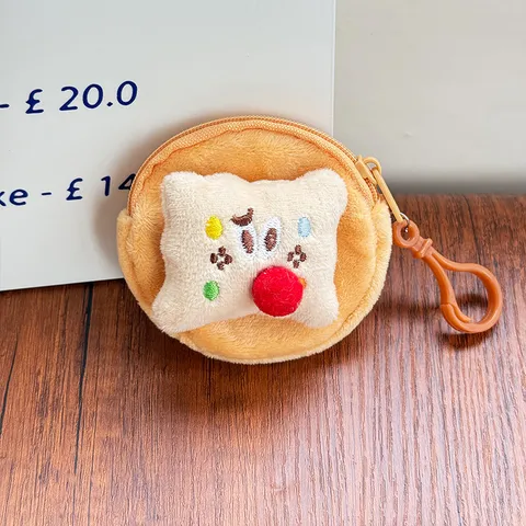 Cute Toast Biscuit Plush Coin Purse Pendant Kawaii Cartoon Stuffed Food Wallet Bag Key Chain Gift For Women