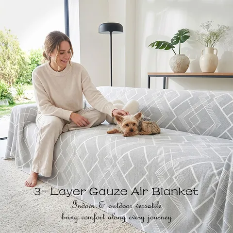 Nordic Style 3-Layer Gauze Air Blanket Geometric Prism Pattern Sofa Throw Breathable Cotton Gauze Nap Blanket For All Seasons