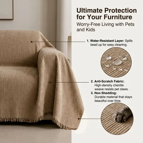 Nordic Luxury Chenille Striped Sofa Cover Throw With Tassel Fringe Protection Blanket Ribbed Rectangle Living Room Tapestry Wall Hanging