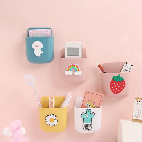 Süße Cartoon Wandmontierte Aufbewahrungsbox ABS Klebender Fernbedienungshalter Nachttisch Handy Organizer Heimdekoration
