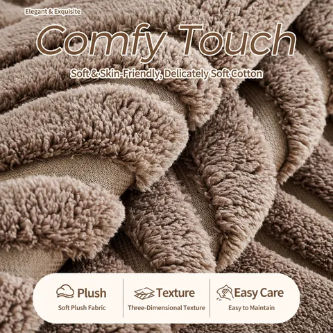 Sherpa Fleece Plush Sofa Cushion Thickened Striped Couch Cover Anti-Slip Sectional Sofa Protector Washable Furniture Slipcover For Living Room