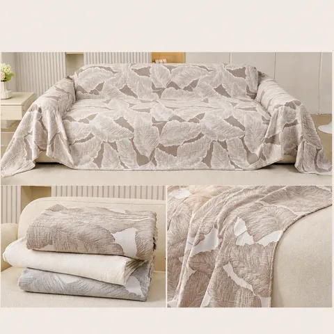Bohemian Banana Leaf Jacquard Sofa Blanket Triple Layer Gauze Breathable Decorative Slipcover For Living Room Couch Throw