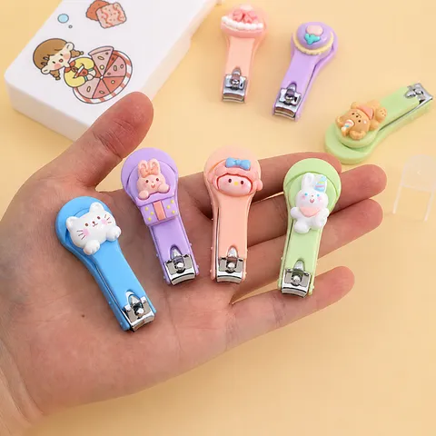 Cortauñas Plegable Portátil Lindo Animal de Dibujos Animados Acero Inoxidable Herramienta de Manicura con Funda Protectora para Mujeres
