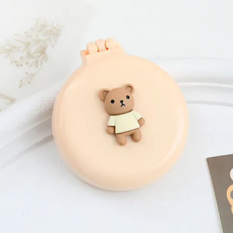 Portable Foldable Air Cushion Hair Brush Compact Massage Comb with Makeup Mirror Cute Cartoon Animal Design Travel Hairbrush