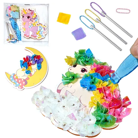 Kids DIY Poke Art Wind Chime Craft Kit Unicorn Mermaid Educational Handmade Hanging Ornament Art Supplies Gift