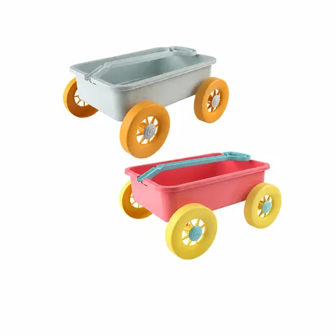 Kids Beach Wagon Toy Set Wheat Straw Material Toddler Outdoor Sand Playing Cart With Large Wheels Children Summer Beach Toys