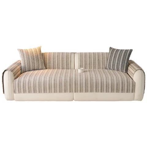 Housse de Canapé en Chenille Rayée de Style Japonais Coussin de Canapé Minimaliste Universel Antidérapant pour Salon