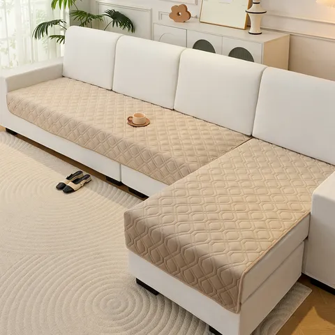 Minimalist Ultrasonic Quilted Short Plush Sofa Cushion Non-Slip Soft Couch Cover For Living Room Furniture Protector Mat