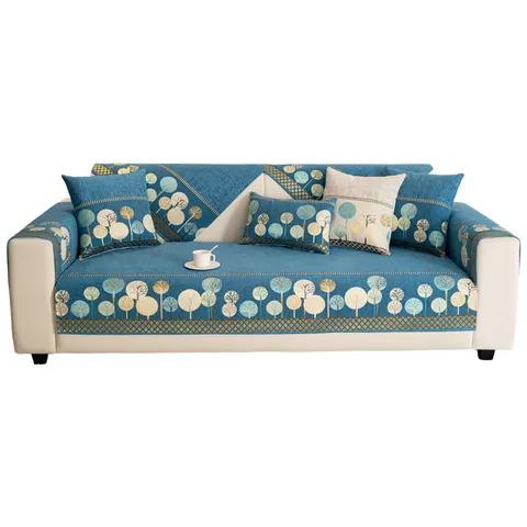 Chenille Sofa Cover Non Slip Furniture Protector Modern Luxury Plant Pattern Decorative Couch Pad For Living Room Home Decor