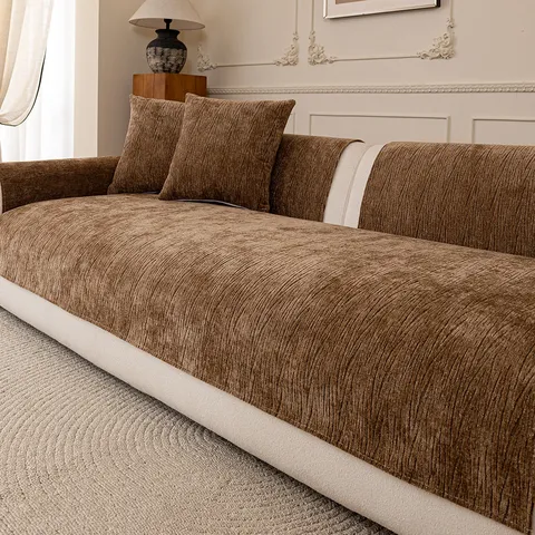 Modern Minimalist Thickened Chenille Sofa Cover Non-slip Striped Textured Sofa Towel Four Seasons Universal Sofa Mat For Living Room