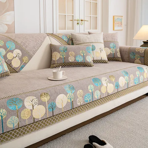 Chenille Sofa Cover Non Slip Furniture Protector Modern Luxury Plant Pattern Decorative Couch Pad For Living Room Home Decor