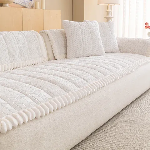 Thickened Flannel Plaid Sofa Cushion Non-Slip Anti-Cat Scratch Couch Cover Minimalist Single Piece Sofa Towel Pet Furniture Protector