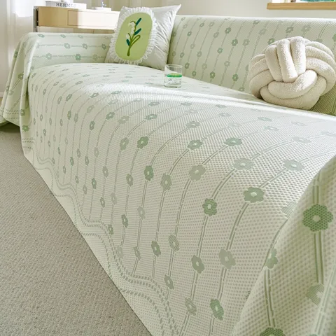 Summer Cooling Sofa Cover Knitted Ice Silk Sofa Mat Washable Minimalist Floral Pattern Anti-Slip Furniture Protector For Living Room