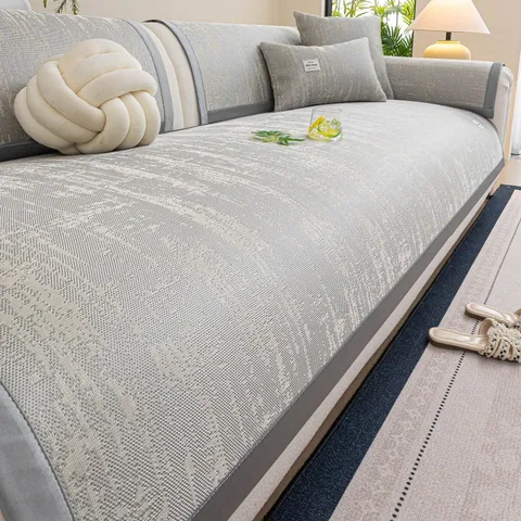 Summer Ice Silk Cooling Sofa Cover Modern Abstract Striped Living Room Protection Mat Nonslip Protective Cover Pillowcase