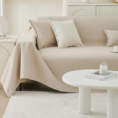 Funda de Sofá de Terciopelo Teddy Impermeabile Antideslizante Toalla de Sofá Minimalista Francesa Color Sólido Protector de Muebles de Poliéster