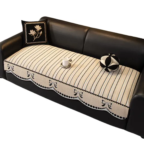 Chenille Striped Bow Sofa Cushion Simple Modern Jacquard Anti-Slip Sectional Sofa Cover Four Seasons Universal Furniture Protector
