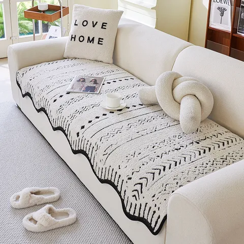 Nordischer Stil Häkelgarn Hochdichtes Jacquard Sofakissen Matte Gestreift Geometrisch Schutzbezug Rutschfest Dekorativ Couch Handtuch