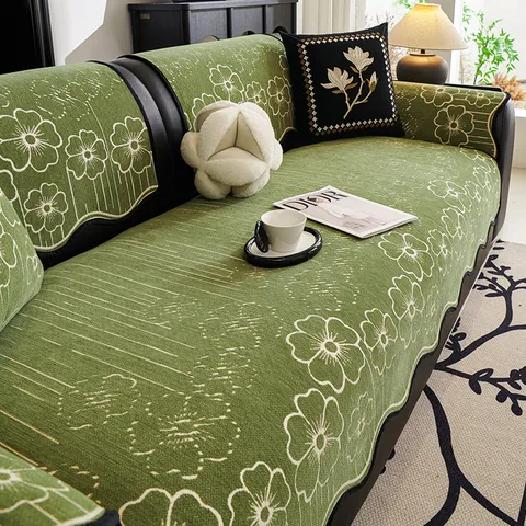 High Density Chenille Petal Texture Sofa Cushion Jacquard Anti-Slip Sofa Cover Skin Friendly Simple Decorative Furniture Protector Mat For Living Room Home