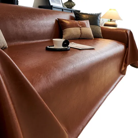 Funda de Sofá de Cuero Sintético Color Sólido Impermeable Resistente a los Arañazos Protector de Sofá Minimalista de Lujo para Sala
