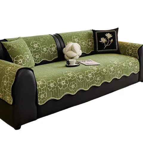 High Density Chenille Petal Texture Sofa Cushion Jacquard Anti-Slip Sofa Cover Skin Friendly Simple Decorative Furniture Protector Mat For Living Room Home