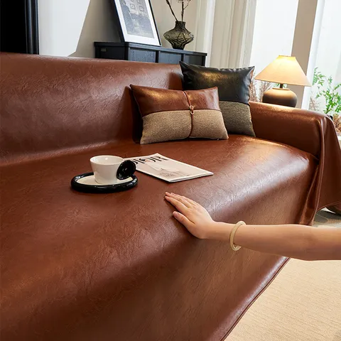 Funda de Sofá de Cuero Sintético Color Sólido Impermeable Resistente a los Arañazos Protector de Sofá Minimalista de Lujo para Sala